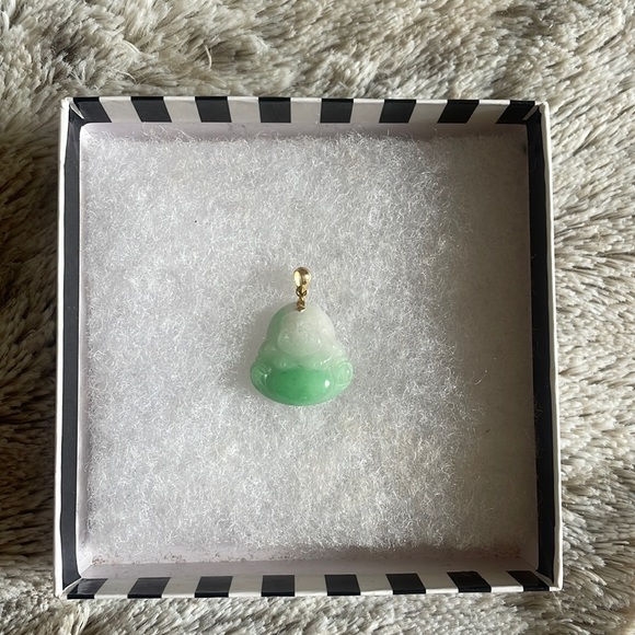 14k Gold Real Jade Buddha Pendant